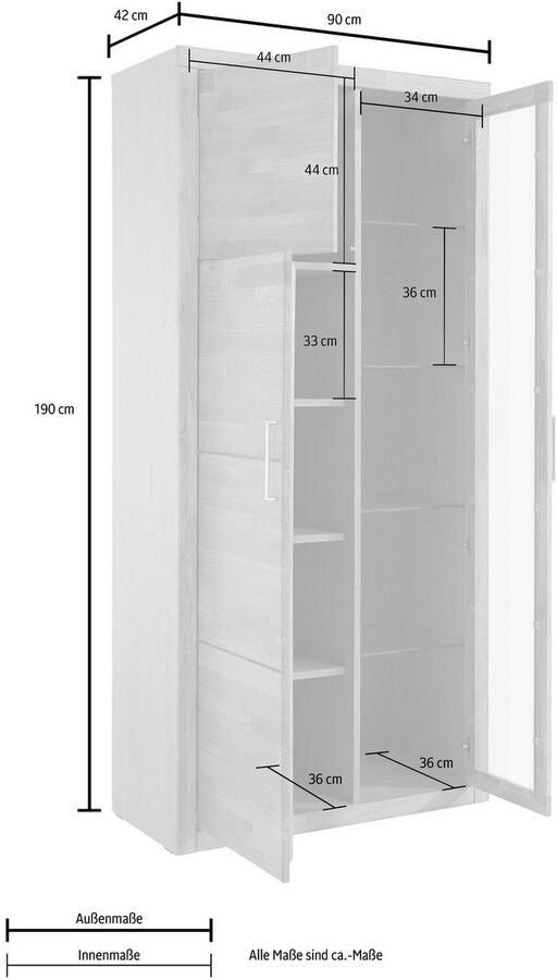 Home affaire Vitrinekast Logo 190cm hoog 42 cm diep fronten massief hout 10 vakken - Foto 9