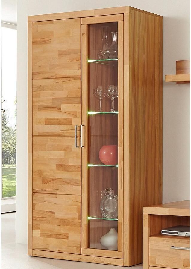 Home affaire Vitrinekast Logo 190cm hoog 42 cm diep fronten massief hout 10 vakken