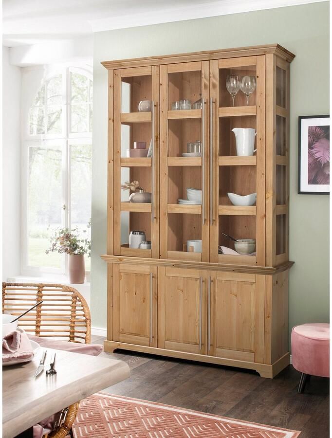 Home affaire Vitrinekast Meliss van massieve dennen fsc breedte 132 cm