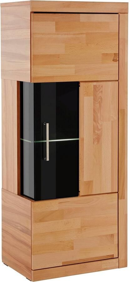 Home affaire Vitrinekast Ribe 125cm hoog 4 vakken 1 glazen plank variabel inzetbaar Massief hout houtmateriaal donker gehard glas metalen handgrepen - Foto 8