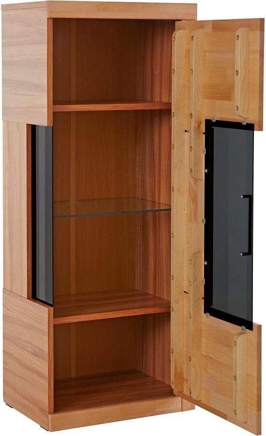 Home affaire Vitrinekast Ribe 125cm hoog 4 vakken 1 glazen plank variabel inzetbaar Massief hout houtmateriaal donker gehard glas metalen handgrepen - Foto 5