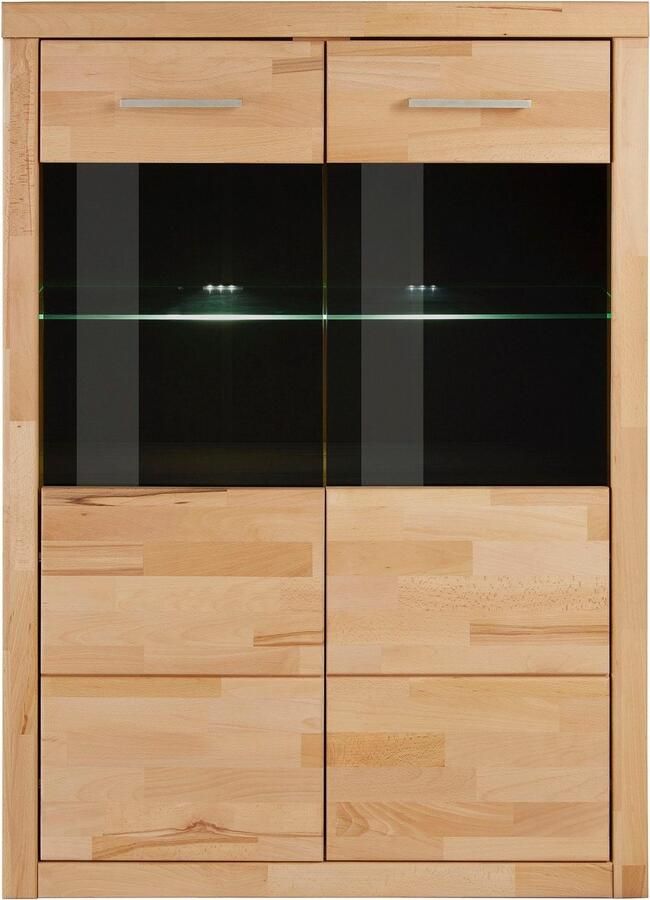 Home affaire Vitrinekast Ribe 125cm hoog 87cm breed 4 brede vakken Corpus houtmateriaal 2 deuren met glazen inzet planken verstelbaar - Foto 3