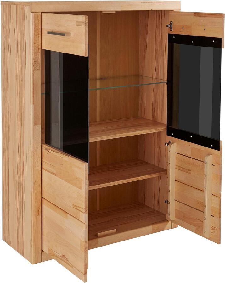 Home affaire Vitrinekast Ribe 125cm hoog 87cm breed 4 brede vakken Corpus houtmateriaal 2 deuren met glazen inzet planken verstelbaar