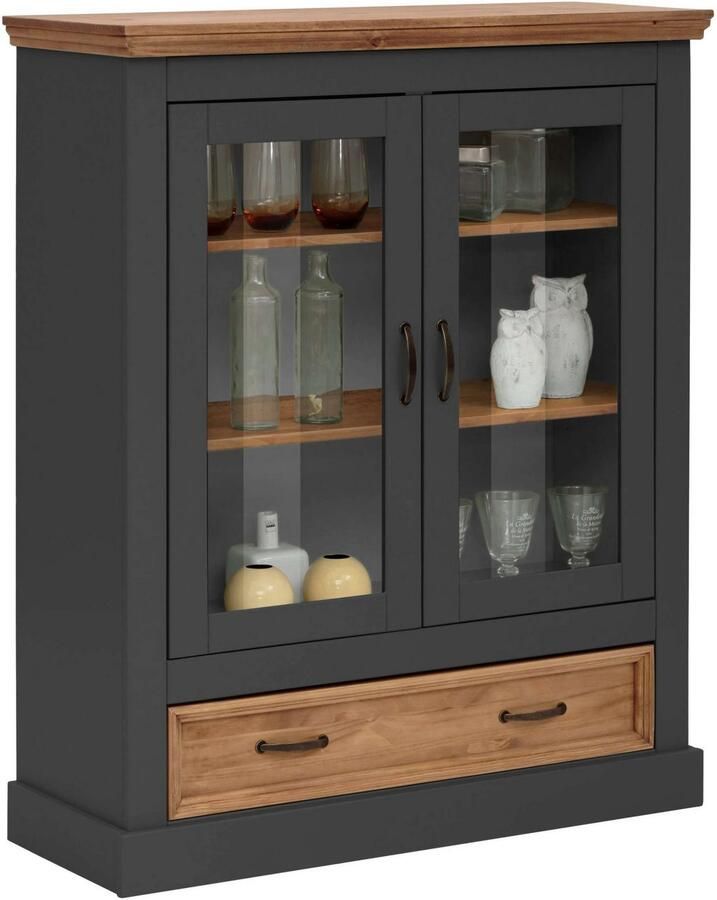 Home affaire Vitrinekast Selma Highboard gemaakt van massief grenen met metalen handgrepen in een antieke look - Foto 3