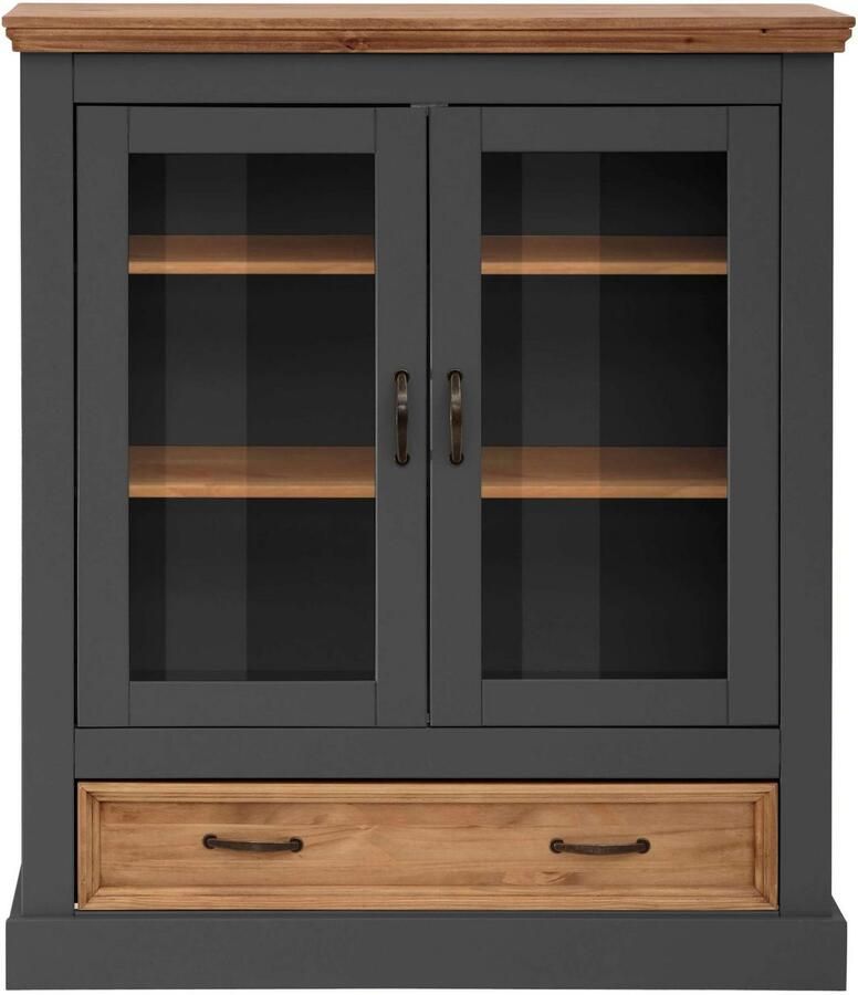 Home affaire Vitrinekast Selma Highboard gemaakt van massief grenen met metalen handgrepen in een antieke look - Foto 2