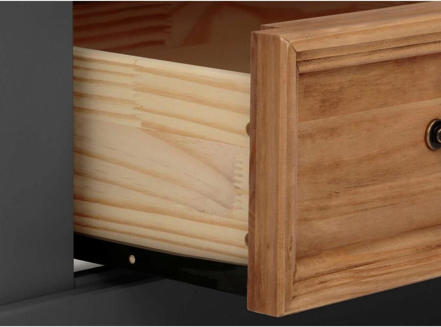 Home affaire Vitrinekast Selma Highboard gemaakt van massief grenen met metalen handgrepen in een antieke look - Foto 4