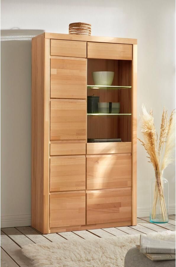 Home affaire Vitrinekast Silkeborg gedeeltelijk massief mooie greeploze look