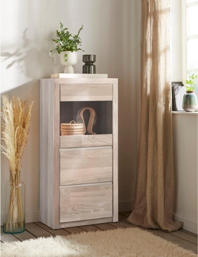 Home affaire Vitrinekast Silkeborg mooie greeploze look gedeeltelijk massief