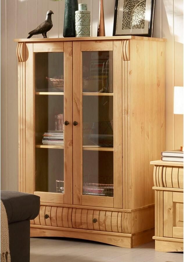 Home affaire Vitrinekast Teresa Highboard mit Glastüren met 2 glazen deuren en 2 lades hoogte 120 cm van massief hout - Foto 6