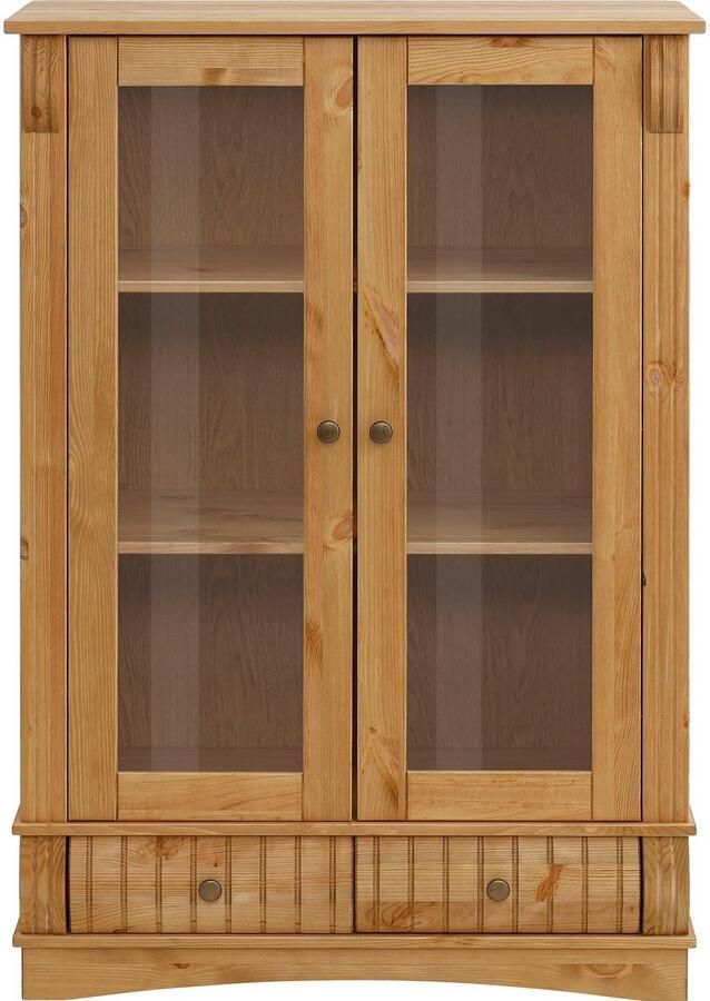 Home affaire Vitrinekast Teresa Highboard mit Glastüren met 2 glazen deuren en 2 lades hoogte 120 cm van massief hout - Foto 5