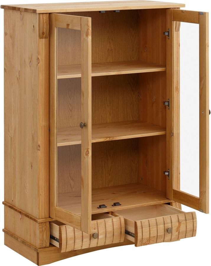 Home affaire Vitrinekast Teresa Highboard mit Glastüren met 2 glazen deuren en 2 lades hoogte 120 cm van massief hout - Foto 2
