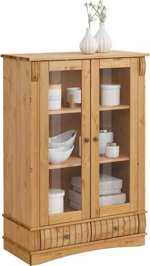Home affaire Vitrinekast Teresa Highboard mit Glastüren met 2 glazen deuren en 2 lades hoogte 120 cm van massief hout - Foto 12