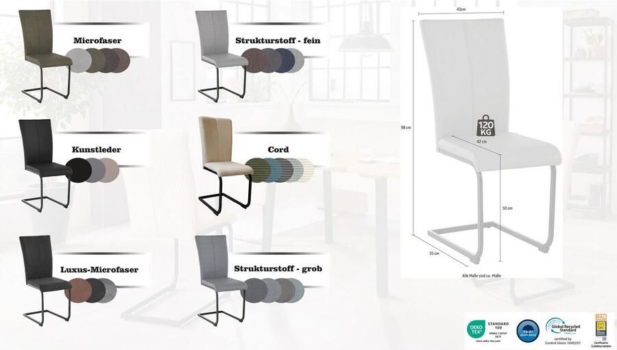 Home affaire Vrijdragende stoel Oliver Stoel belastbaar tot 120 kg (set 2 stuks) - Foto 9