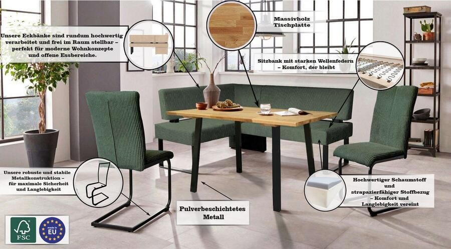 Home affaire Hoekbank Oliver met metalen frame keukenbank verschillende hoezen cord eetkamerbank ottos choice - Foto 7