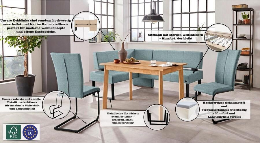 Home affaire Hoekbank Oliver met metalen frame keukenbank verschillende hoezen cord eetkamerbank ottos choice - Foto 3