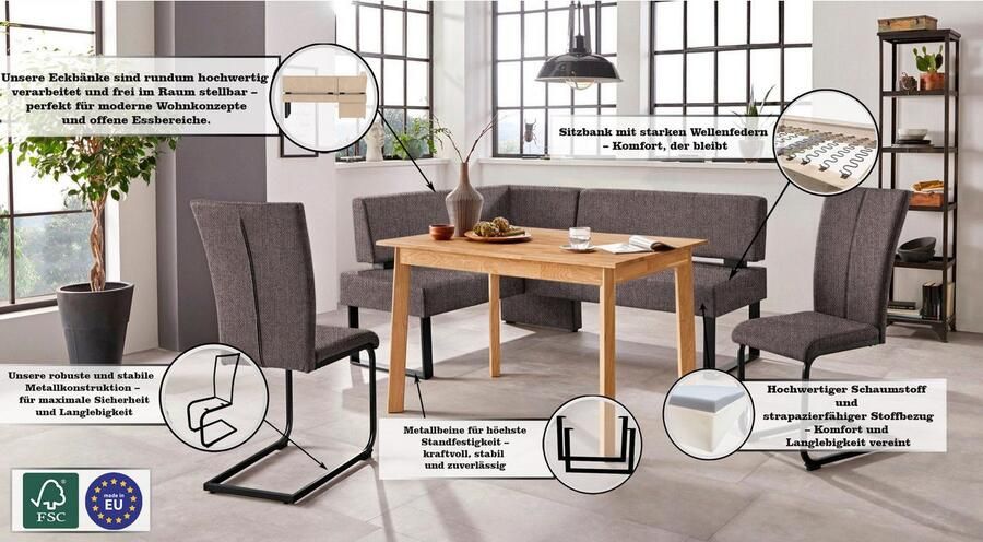 Home affaire Hoekbank Oliver met metalen frame keukenbank verschillende hoezen cord eetkamerbank ottos choice - Foto 3