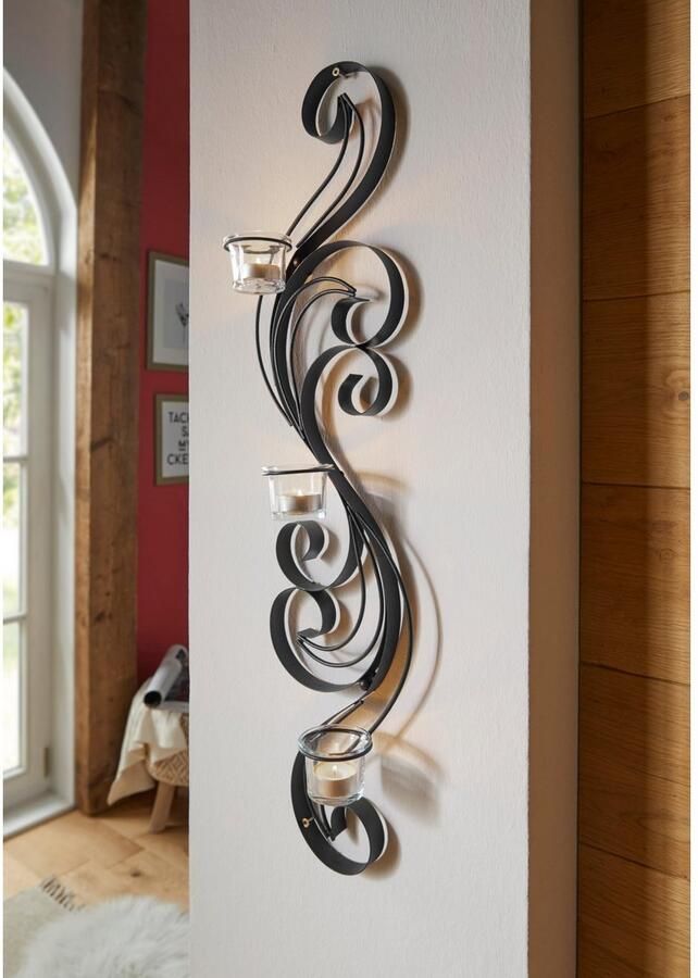 Home affaire Wandkaarsenhouder Hana zwart Landhuis metaal zwart - Foto 3