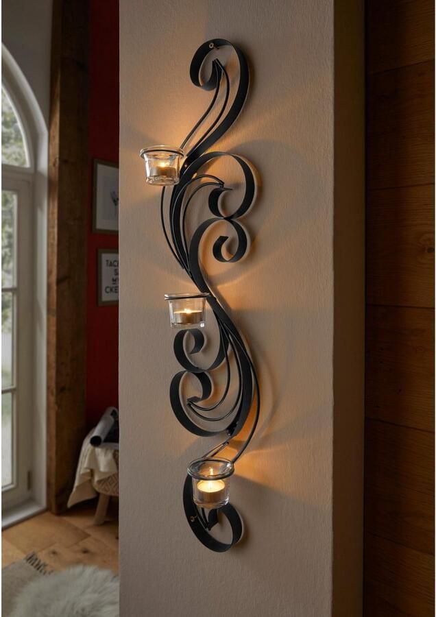 Home affaire Wandkaarsenhouder Hana zwart Landhuis metaal zwart - Foto 4