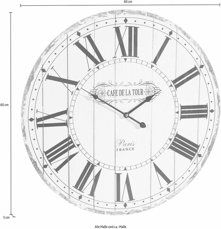 Home affaire Wandklok "Cafe de la tour" romeinse cijfers rond ø 60 cm vintage-look (1-delig)