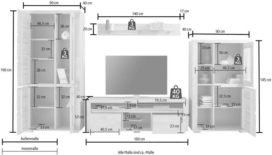 Home affaire Wandmeubel Denis gedeeltelijk massief hout (set 4 stuks) - Foto 5