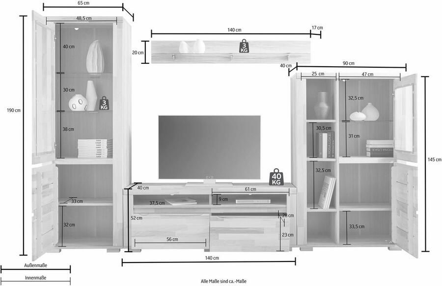 Home affaire Wandmeubel Denis gedeeltelijk massief hout (set 4 stuks) - Foto 4