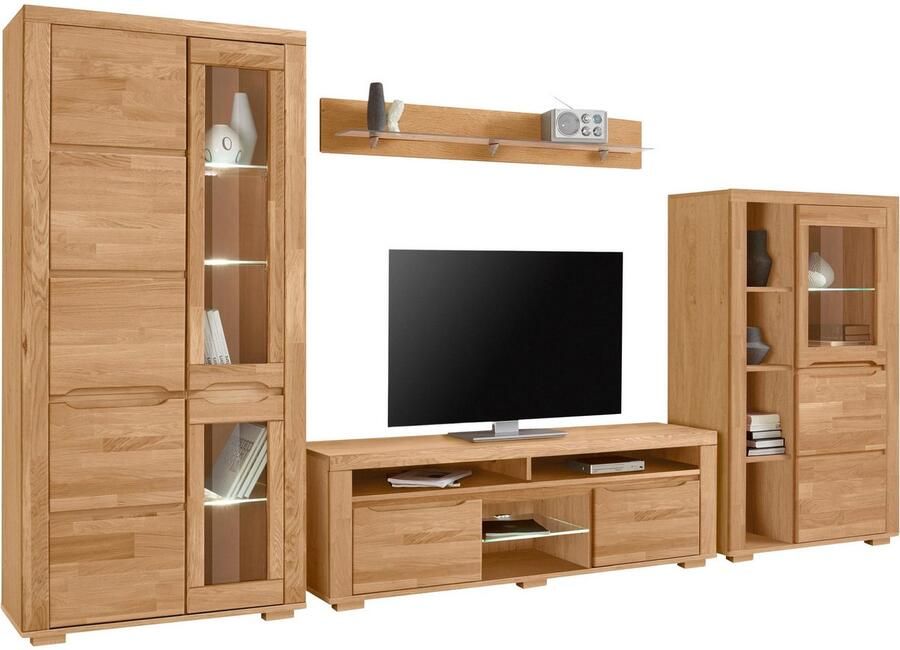 Home affaire Wandmeubel Denis gedeeltelijk massief hout (set 4 stuks)