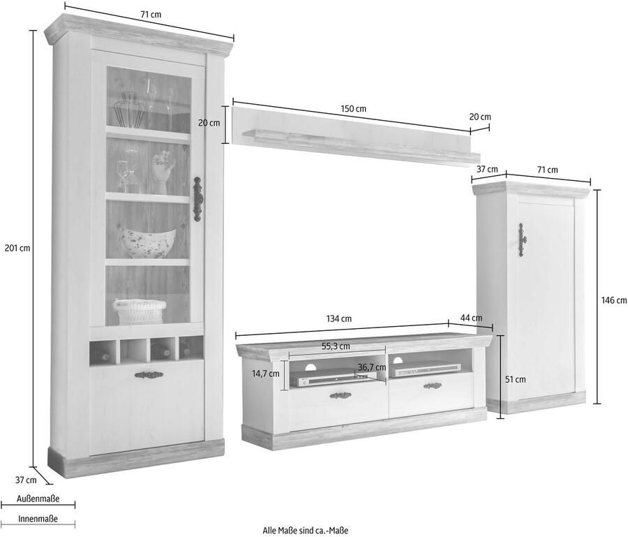 Home affaire Wandmeubel Florence 2 in romantische rustieke look (set 4-delig)