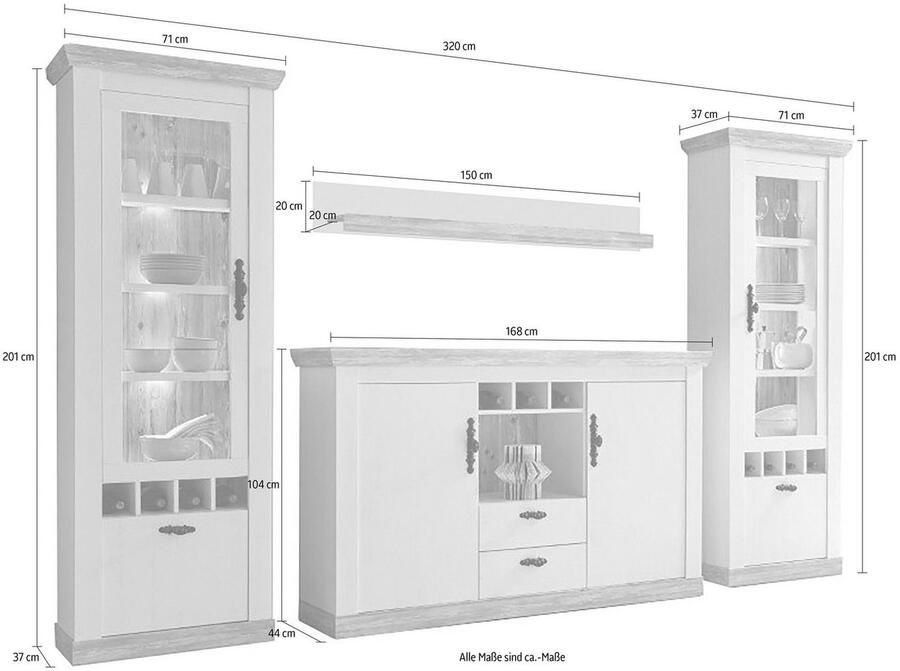 Home affaire Wandmeubel Florence 9 in romantische rustieke look (set 4 stuks)
