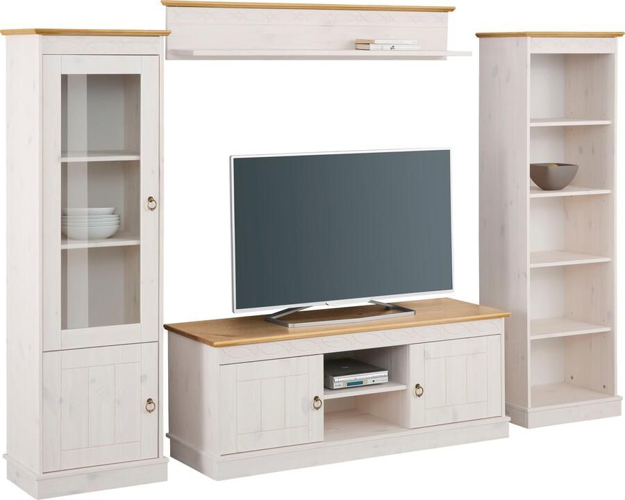 Home affaire Wandmeubel Indra 4-delig set: vitrinekast lowboard wand- & staande plank massief dennenhout (set 4-delig) - Foto 7