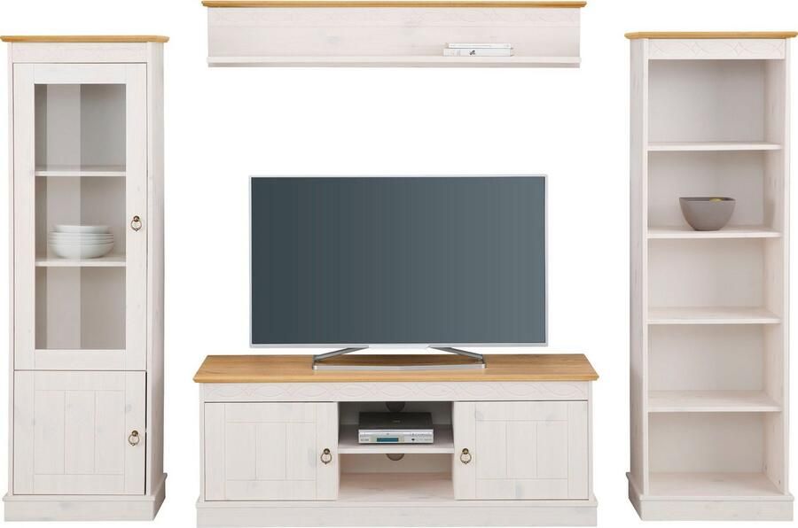 Home affaire Wandmeubel Indra 4-delig set: vitrinekast lowboard wand- & staande plank massief dennenhout (set 4-delig) - Foto 5