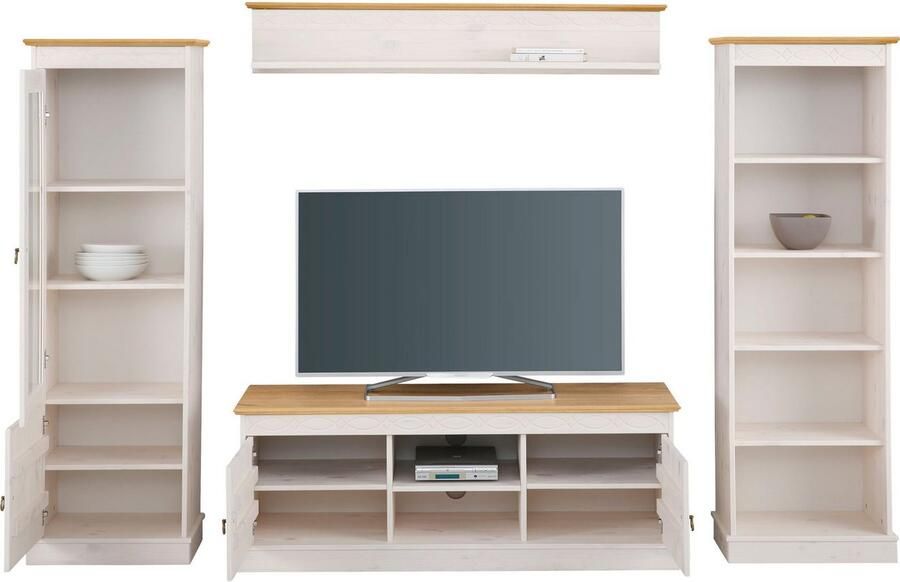 Home affaire Wandmeubel Indra 4-delig set: vitrinekast lowboard wand- & staande plank massief dennenhout (set 4-delig) - Foto 6