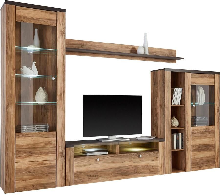 Home affaire Wandmeubel Larona aanbouwwand set van 4 delen bestaande uit 1 tv-board 1 highboard 1 vitrine 1 wandplank (set 4 stuks)