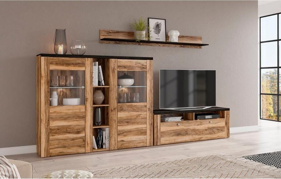 Home affaire Wandmeubel Larona Woonwand 3-delig set bestaande uit 1 tv-kast 1 hoge kast 1 wandplank (3 stuks) - Foto 3