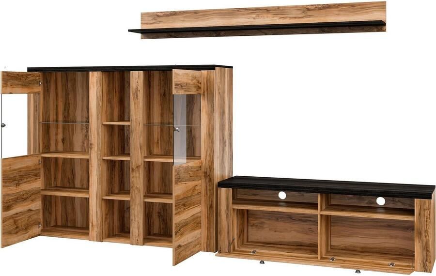 Home affaire Wandmeubel Larona Woonwand 3-delig set bestaande uit 1 tv-kast 1 hoge kast 1 wandplank (3 stuks) - Foto 4