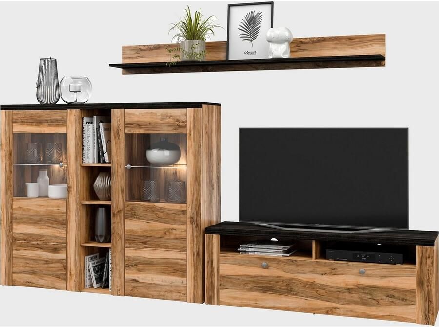 Home affaire Wandmeubel Larona Woonwand 3-delig set bestaande uit 1 tv-kast 1 hoge kast 1 wandplank (3 stuks) - Foto 2