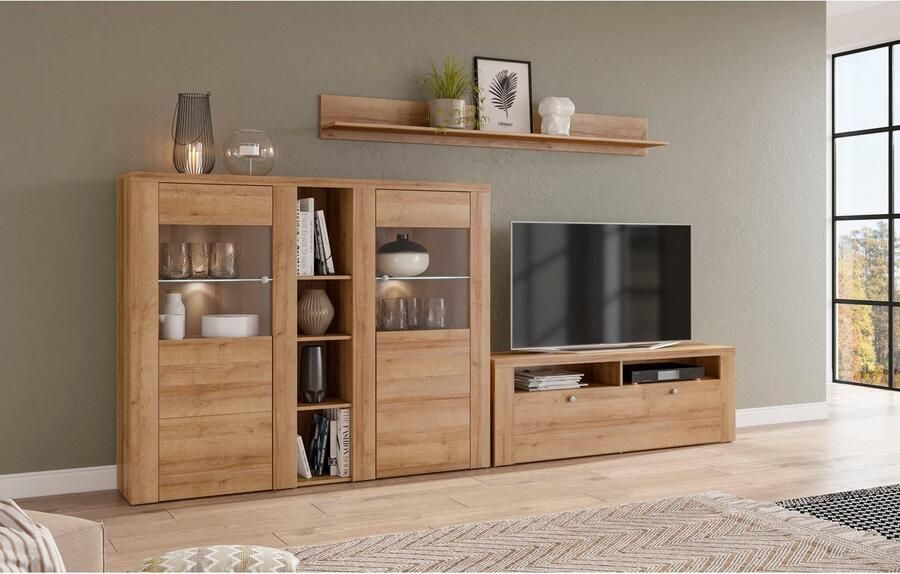 Home affaire Wandmeubel Larona Woonwand 3-delig set bestaande uit 1 tv-kast 1 hoge kast 1 wandplank (3 stuks) - Foto 3