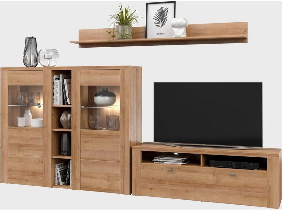 Home affaire Wandmeubel Larona Woonwand 3-delig set bestaande uit 1 tv-kast 1 hoge kast 1 wandplank (3 stuks) - Foto 2