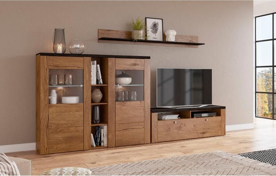 Home affaire Wandmeubel Larona Woonwand 3-delig set bestaande uit 1 tv-kast 1 hoge kast 1 wandplank (3 stuks) - Foto 3