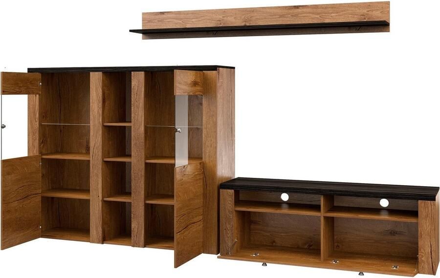Home affaire Wandmeubel Larona Woonwand 3-delig set bestaande uit 1 tv-kast 1 hoge kast 1 wandplank (3 stuks) - Foto 4