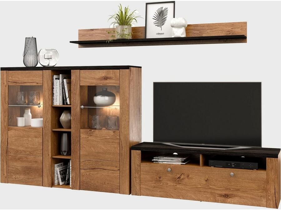 Home affaire Wandmeubel Larona Woonwand 3-delig set bestaande uit 1 tv-kast 1 hoge kast 1 wandplank (3 stuks) - Foto 2