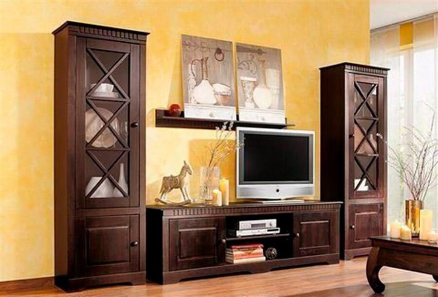 Home affaire Wandmeubel Lisa bestaand uit twee vitrinekasten en een tv-meubel massief grenenhout (set 3 stuks) - Foto 2