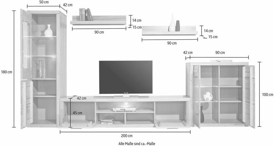 Home affaire Wandmeubel Logo fronten massief hout lichaam houtvezelplaat variabele bodems (set 5-delig)