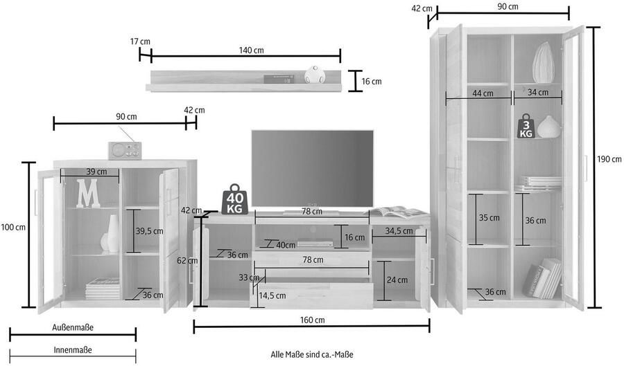 Home affaire Wandmeubel Logo gedeeltelijk massief hout (set 4-delig) - Foto 2