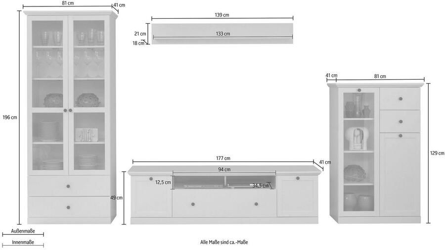 Home affaire Wandmeubel Örebro tijdloze landelijke stijl volledig uittrekbaar verlichting optioneel (set 4-delig) - Foto 8