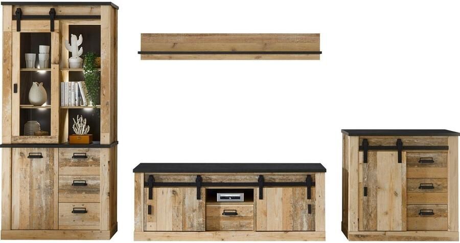 Home affaire Wandmeubel Sherwood met schuurdeurbeslag apothekersgrepen van metaal breedte ca. 388 cm (4 stuks) - Foto 7