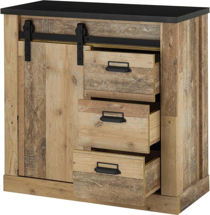 Home affaire Wandmeubel Sherwood met schuurdeurbeslag apothekersgrepen van metaal breedte ca. 272 cm (3-delig) - Foto 2