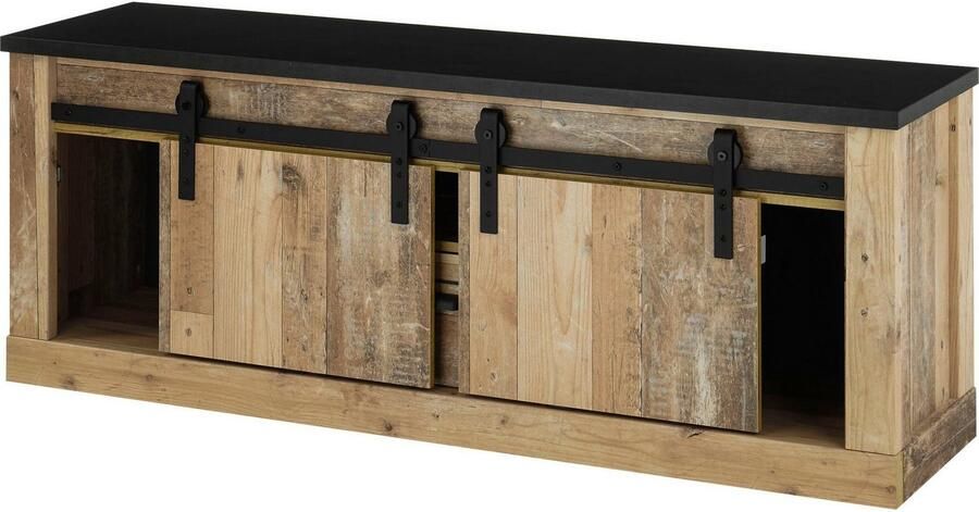 Home affaire Wandmeubel Sherwood met schuurdeurbeslag apothekersgrepen van metaal breedte ca. 388 cm (4 stuks) - Foto 12