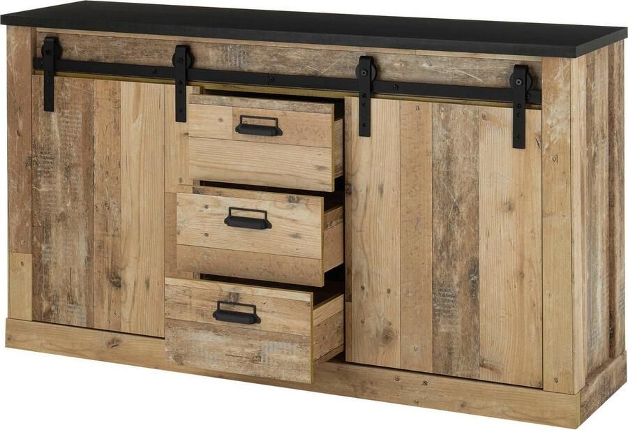 Home affaire Wandmeubel Sherwood Schuurdeurbeslag en apothekersgrepen van metaal hoogte 201 cm (2 stuks) - Foto 5