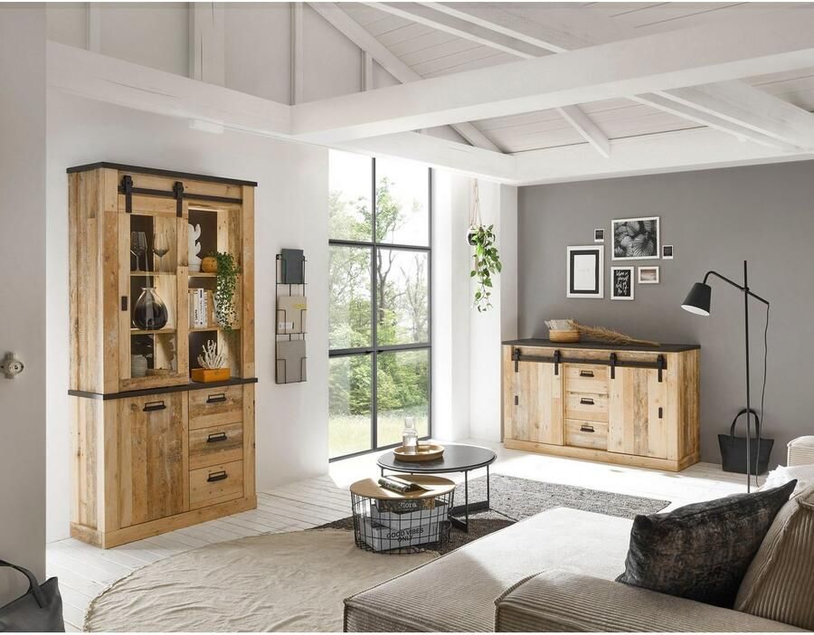 Home affaire Wandmeubel Sherwood Schuurdeurbeslag en apothekersgrepen van metaal hoogte 201 cm (2 stuks) - Foto 3