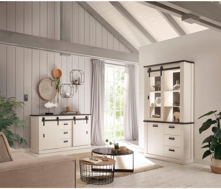 Home affaire Wandmeubel Sherwood Schuurdeurbeslag en apothekersgrepen van metaal hoogte 201 cm (2 stuks) - Foto 3